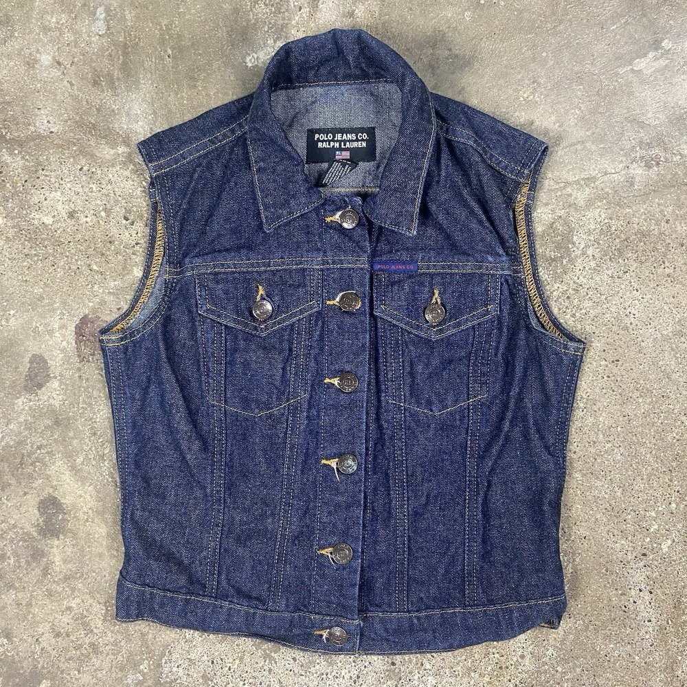 Vintage Polo Ralph Lauren Jean Jacket Vest Women's Size XS Blue Denim Sleeveless
